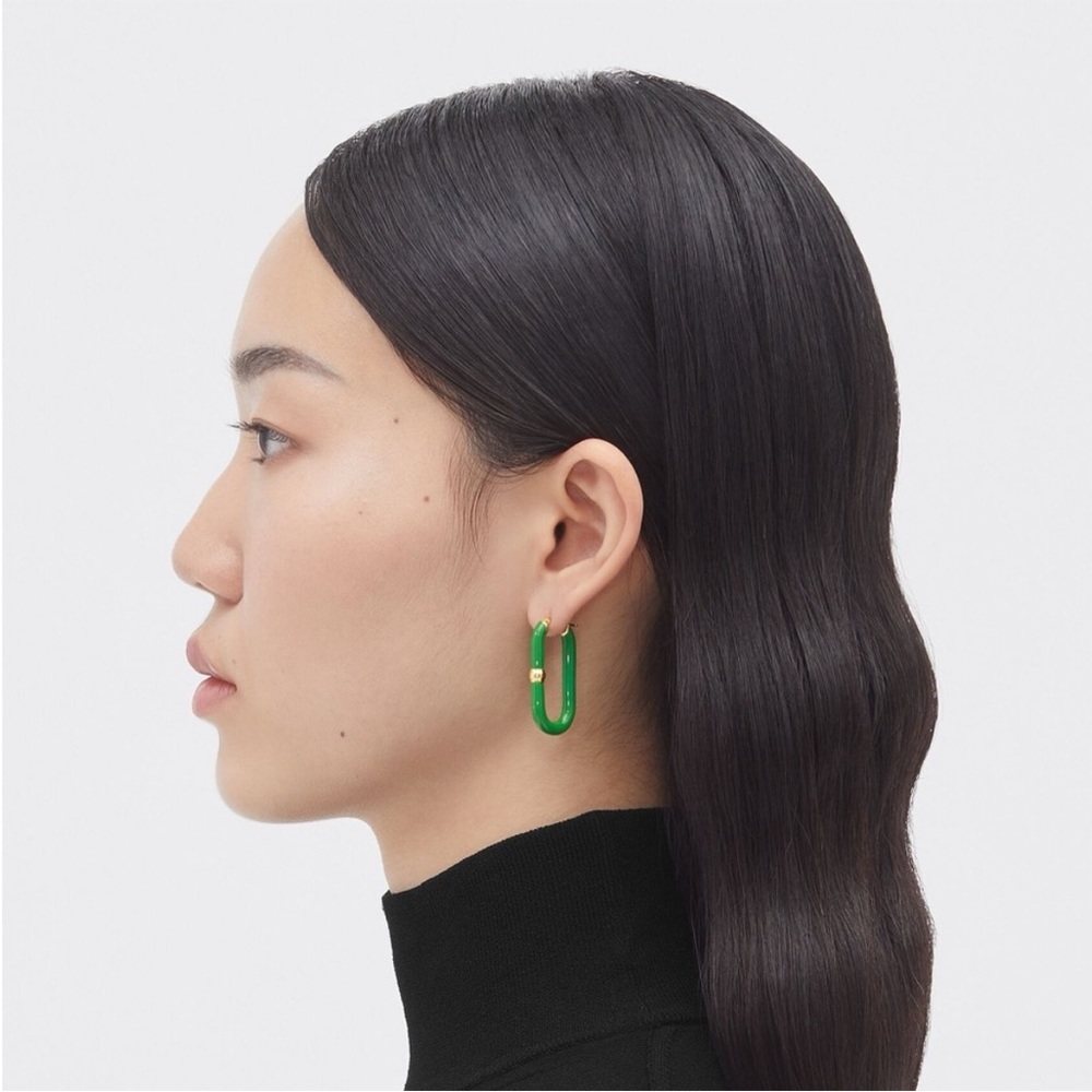 Bottega Veneta 💚 Chains Parakeet Gold Green Long Hoop Earrings - Picture 4 of 11